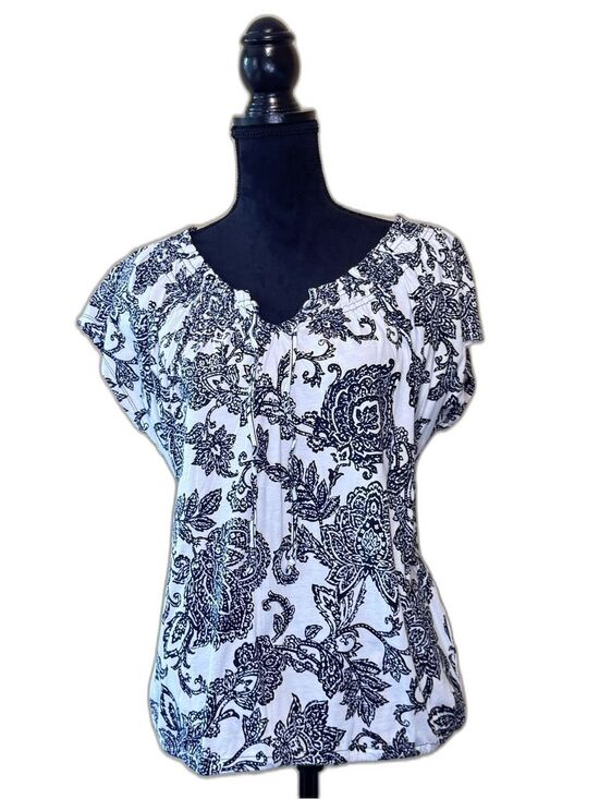 Jones New York Tops - Jones New York Floral Paisley Smocked Elastic Hem Top GUC Large 100% Cotton